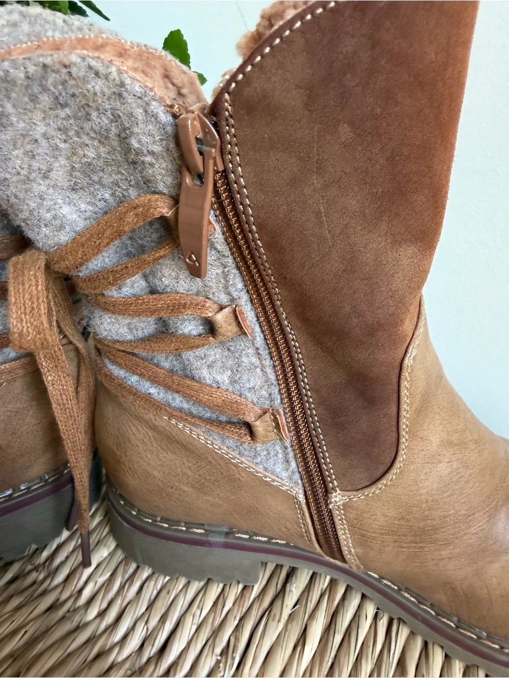 Patricia by Spring Step Brown & Tan Suede-Trim Lace Back Winter Boots Size 38